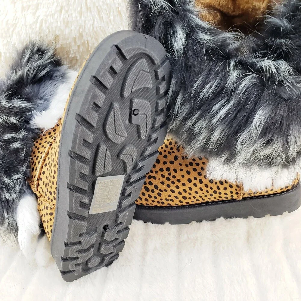 NIB Chi Chi Cheetah Animal Print Faux Fur Thick Lined Winter Boots - Picture 11 of 11